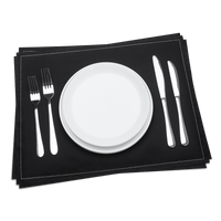 Luxury black cotton placemat with white plate and silver cutlery, Five Star Napkins