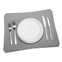 Grey luxury placemat with white plate and silver cutlery, Five Star Napkins dining setup