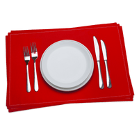 Luxury red placemats with white plate and silverware, Five Star Napkins tabletop decor