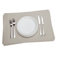 Luxury sand-colored cotton placemats with plate and silverware, Five Star Napkins