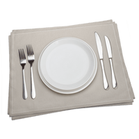 Luxury sand-colored cotton placemat with white plate and silverware, Five Star Napkins