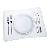 Elegant white luxury placemat with plate, silverware, and forks from Five Star Napkins