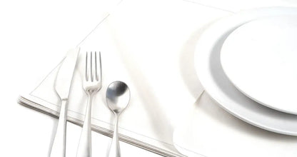 Five Star Napkins White Single-use Cotton Placemat Napkins, detail of table setting with silverware and plates, 18.9" x 12.6", Pack of 50 with 25 unique quotes