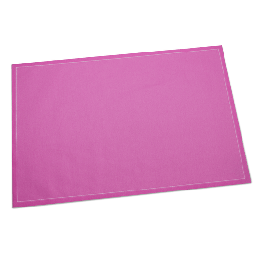 Pink organic cotton placemat with white stitched border from Five Star Napkins