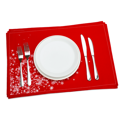 Red Snowflake Cascade Placemat Napkins - Case