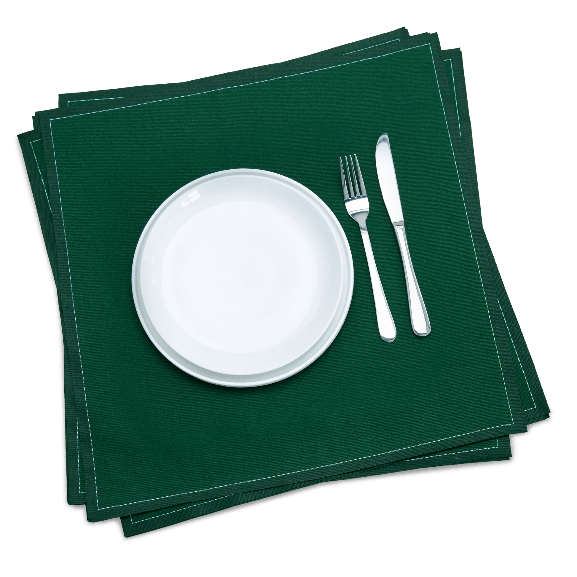 Luxury British Racing Green cotton dinner napkin with white plate and silverware set
