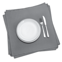 Grey organic cotton dinner napkins with plate, fork, and knife, luxury table setting