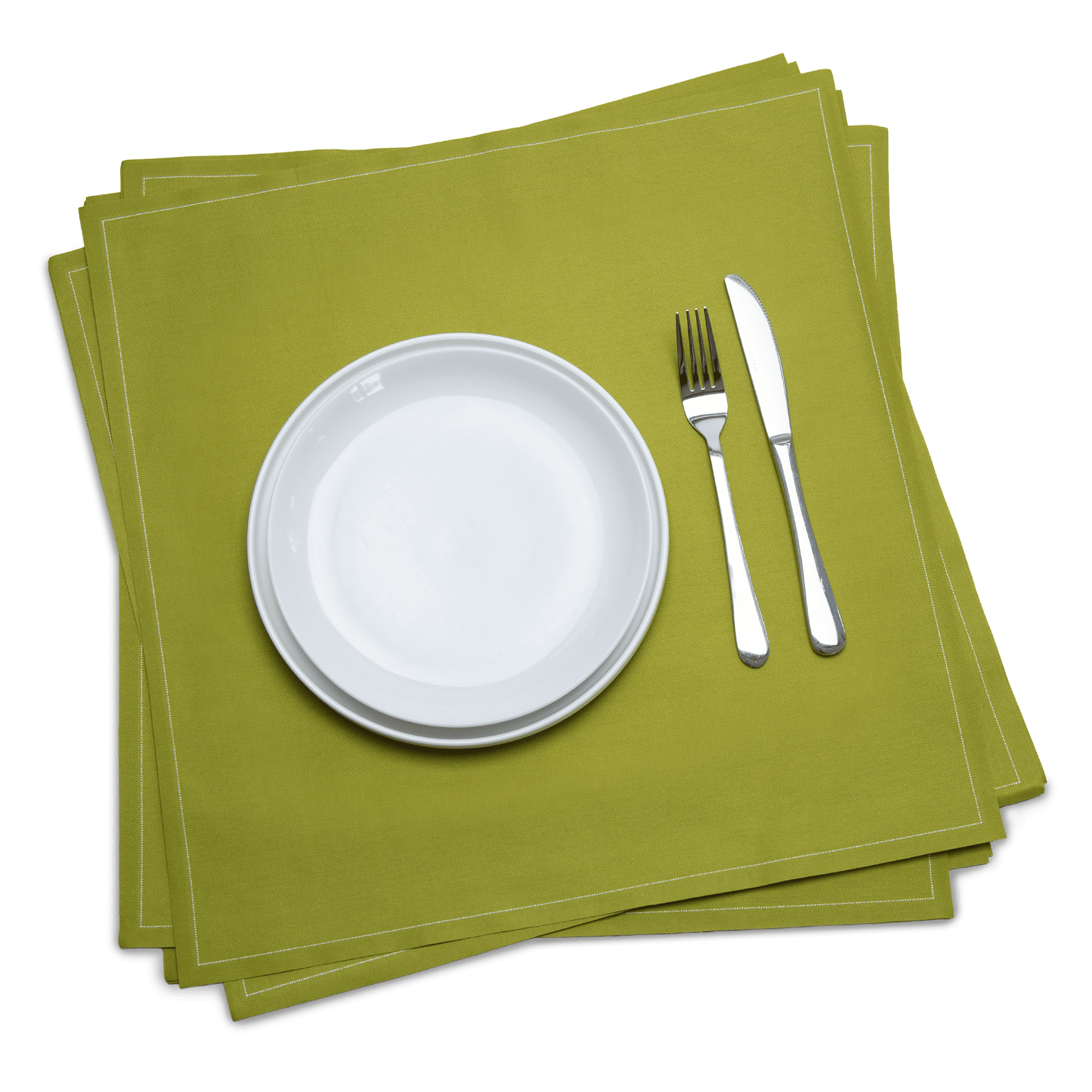Luxury green cotton dinner napkins with white plate and silverware, Five Star Napkins