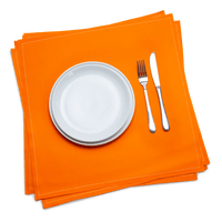 Orange luxury cotton dinner napkin set with white plates and silverware, Five Star Napkins