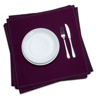 Luxury organic cotton dinner napkins in deep beet color with white plate and silverware