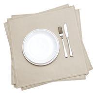 Beige organic cotton dinner napkins set with white plate, fork and knife, Five Star Napkins