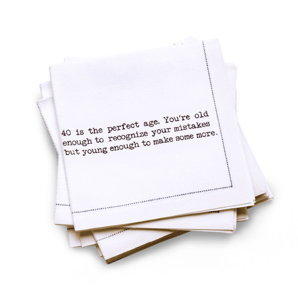 Quarter fold organic cotton napkin with a 40th birthday quote