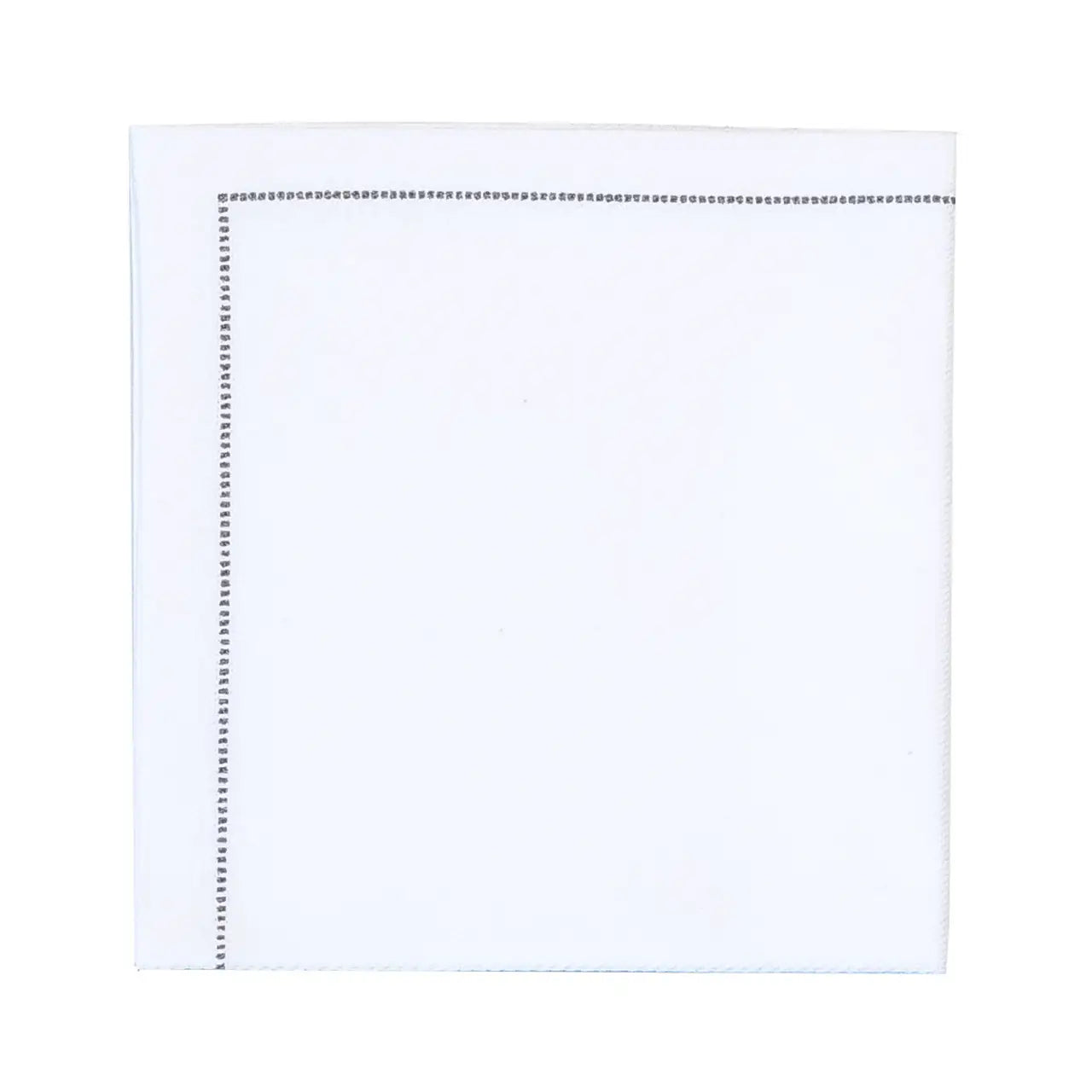White organic cotton napkin in quarter fold with stitched border detail