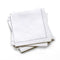 Stack of white organic cotton cocktail napkins in a quarter fold with a stitched border, by Five Star Napkins.