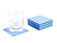 Sea Blue organic cotton cocktail napkins 1/4 fold with glass of ice, stack shown