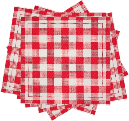 Five Star Napkins Red Vichy Cotton Cocktail Napkins, stack of red vichy patterned cocktail napkins, 4.5" x 4.5", Single Use, Case with 24 packs of 50