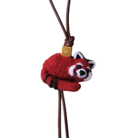 Felt red panda charm on brown cord, with gold accent, cute animal accessory