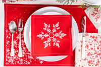 Toreador organic cotton napkin with white snowflake design on festive table setting