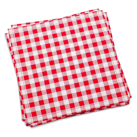 Red and white checkered cotton napkins on a white background