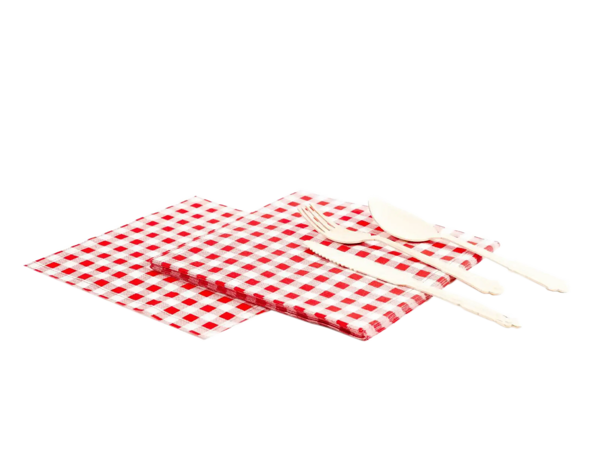 Red gingham cotton luncheon napkins with cutlery, luxury tableware by Five Star Napkins