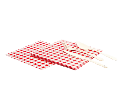 Red gingham cotton luncheon napkins with cutlery, luxury tableware by Five Star Napkins