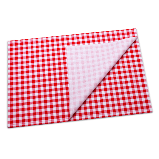 Red and white gingham organic cotton placemat with folded corner, Five Star Napkins