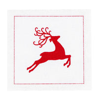organic cotton napkin with red reindeer design and red dotted border