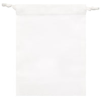 White organic cotton drawstring pouch, flat lay, no visible branding or text