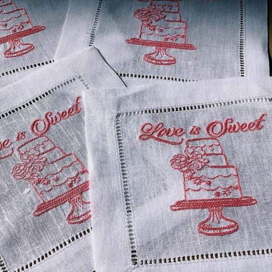 Love is Sweet - Embroidered Linen Cocktail Napkins - Case