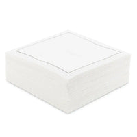 Stack of ecru organic cotton cocktail napkins with stitched border