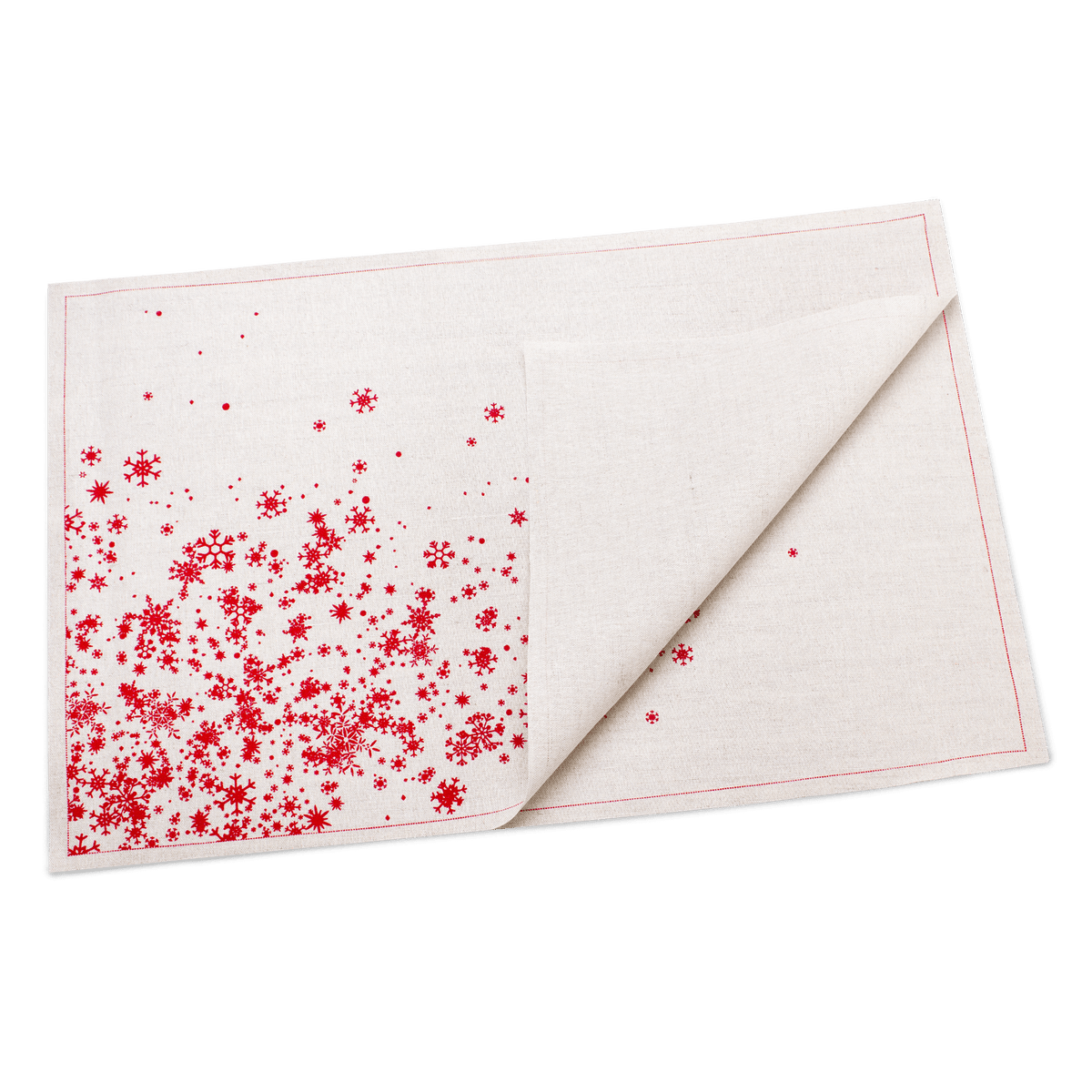 Organic cotton placemat with red star pattern, folded, Five Star Napkins luxury table linen