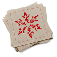Luxury organic cotton cocktail napkins with red snowflake design from Five Star Napkins
