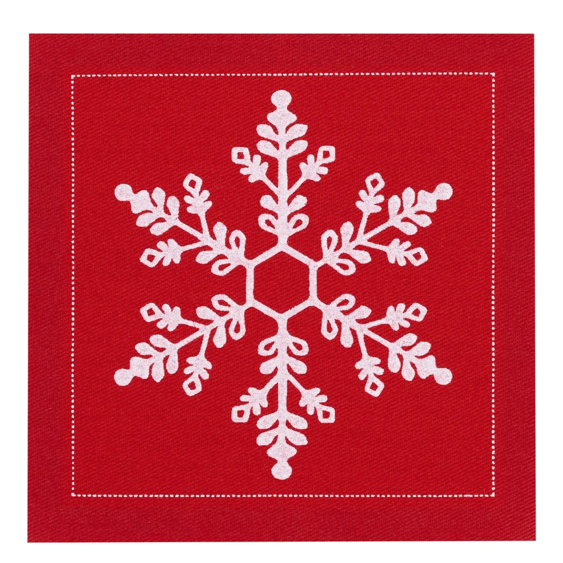 Organic cotton napkin in Toreador with white snowflake design, square fold