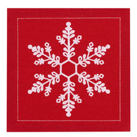 Organic cotton napkin in Toreador with white snowflake design, square fold