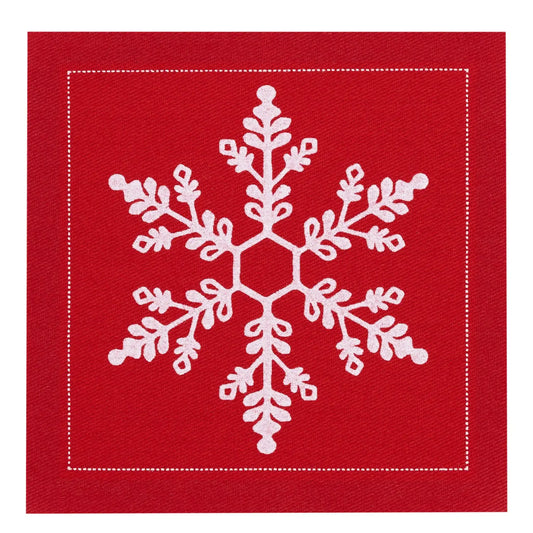 Organic cotton napkin in Toreador with white snowflake design, square fold