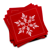 Red luxury cocktail napkins with white snowflake design from Five Star Napkins.