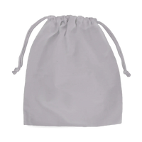 Light grey organic cotton drawstring storage pouch on a light grey background.