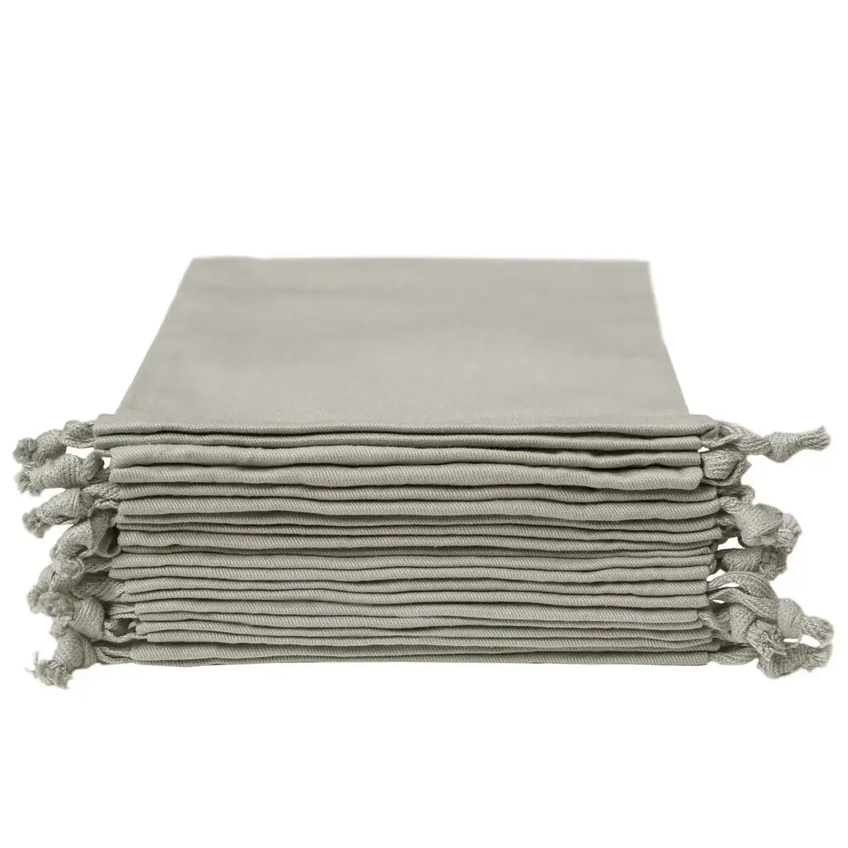 Stack of Anthracite Grey organic cotton pouches with drawstring closures