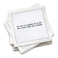 Organic cotton cocktail napkin, white, with black dotted border printed with the quote "Someone has to set the bad example," from Five Star Napkins' Subversive quote collection