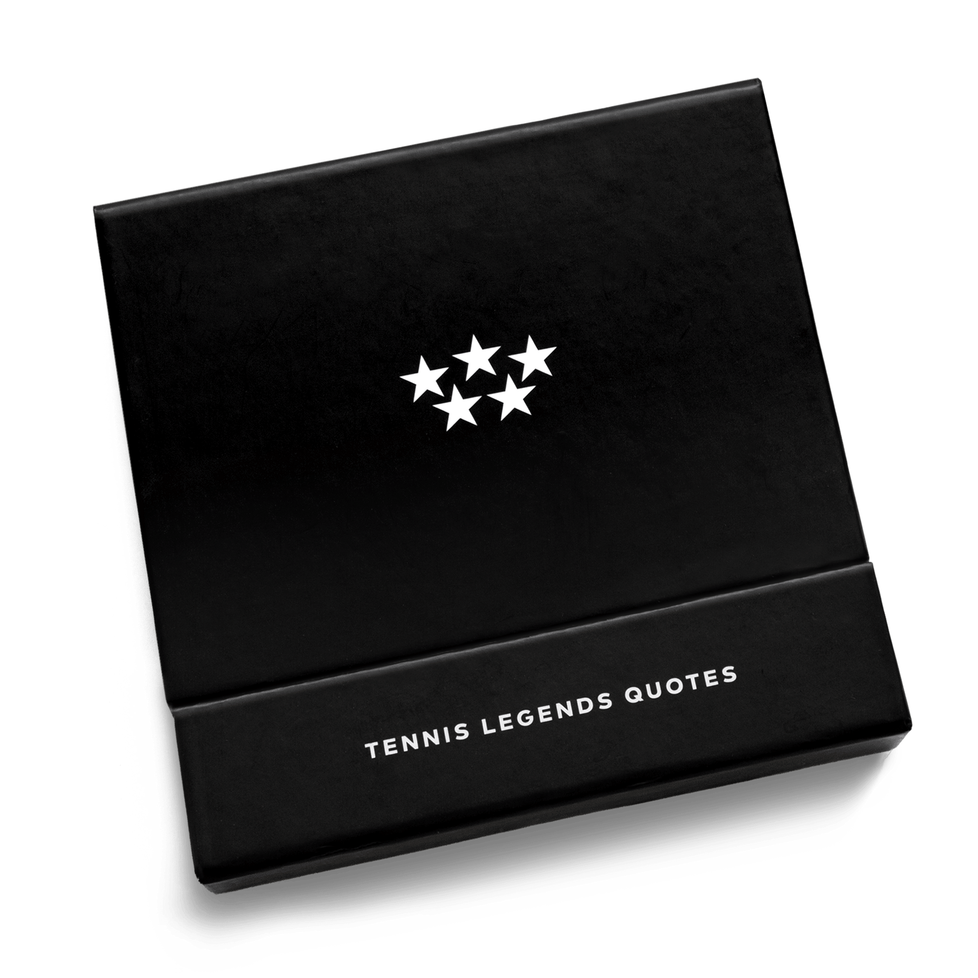 Closed black Five Star Napkins gift box for the Tennis Legends Quotes collection.