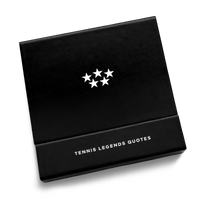 Closed black Five Star Napkins gift box for the Tennis Legends Quotes collection.