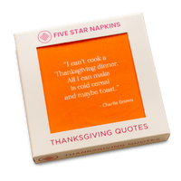 Boxed orange Five Star Napkins with Thanksgiving quote, luxury cotton cocktail napkin gift.