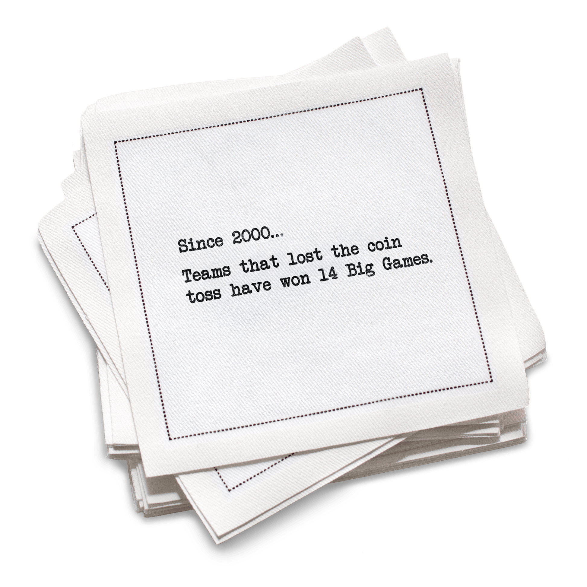 Luxury cotton cocktail napkin with printed sports trivia, Five Star Napkins product photography