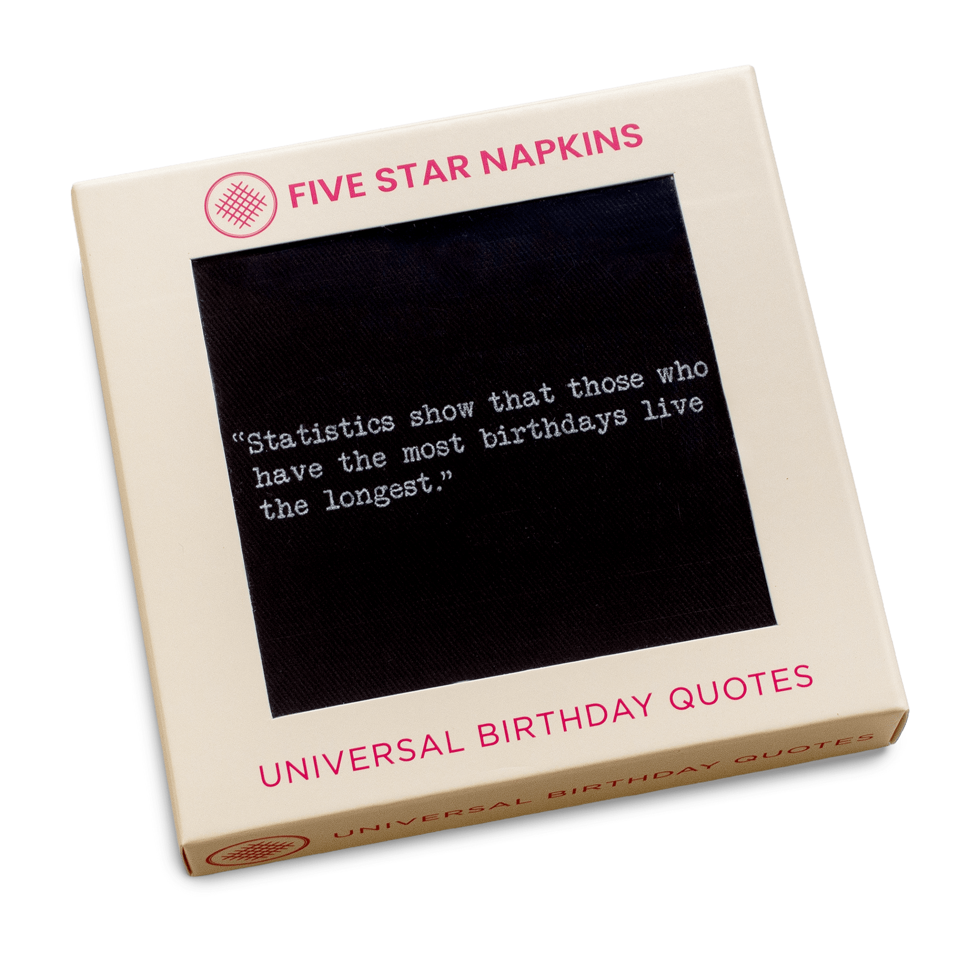 Five Star Napkins luxury black birthday napkin box with humorous white quote text
