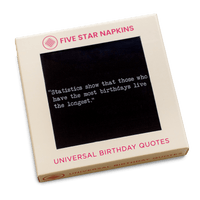 Five Star Napkins luxury black birthday napkin box with humorous white quote text