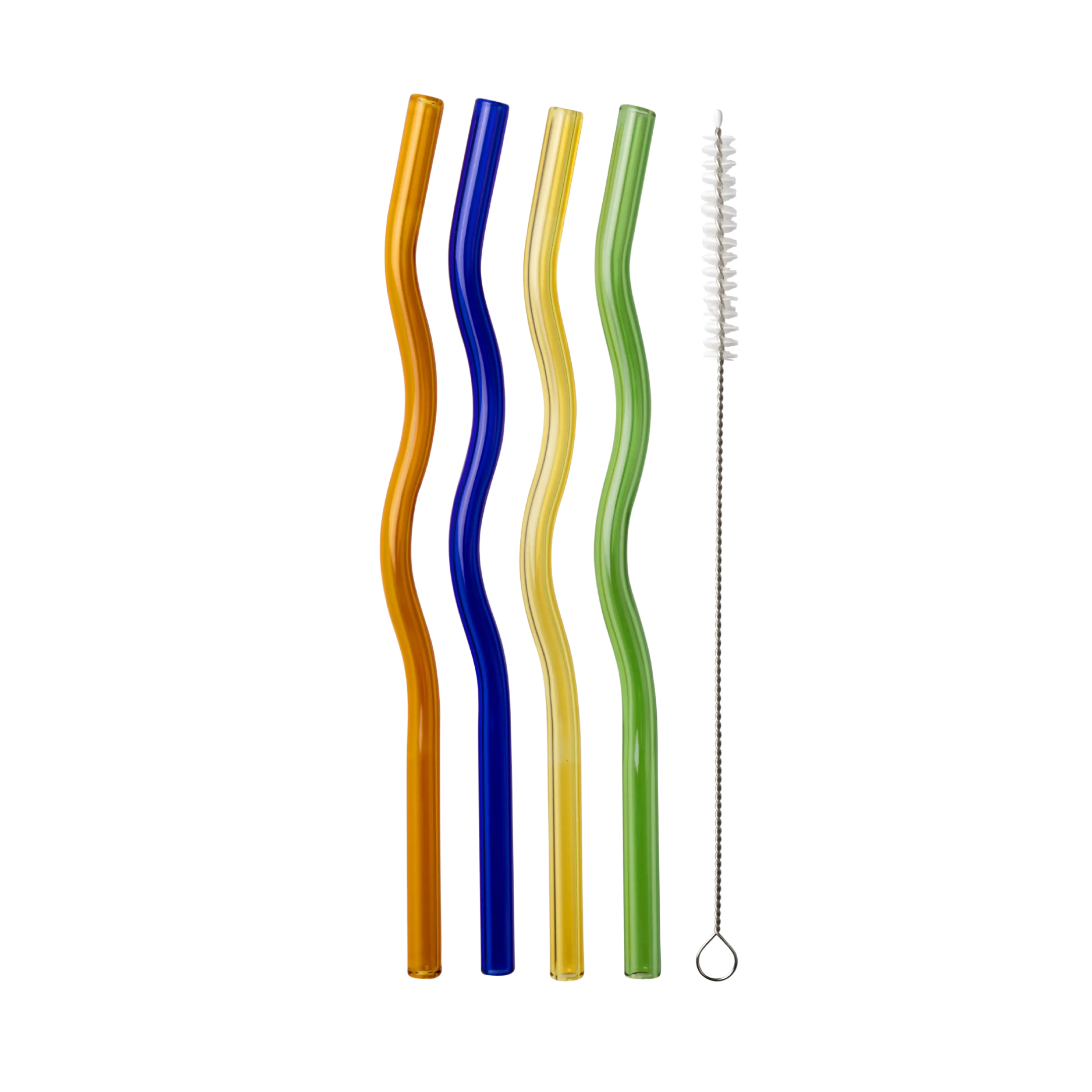 South Beach Glass Straws - Curvy Glass Drinking Straws That Come in a Multicolor Pack of 6 - Five Star Napkins - Lot-5