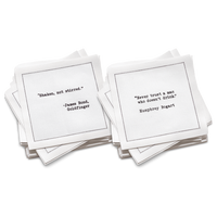 Luxury white cocktail napkins with black printed drink quotes, organic cotton, Five Star Napkins