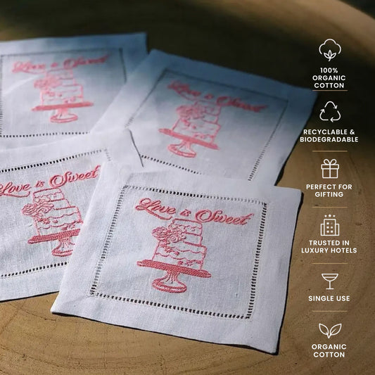 Love is Sweet - Embroidered Linen Cocktail Napkins - Case