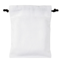 White organic cotton pouch with black drawstrings, plain background