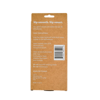 Back of cardboard packaging with care instructions for multicolored glass straws, barcode, and text.